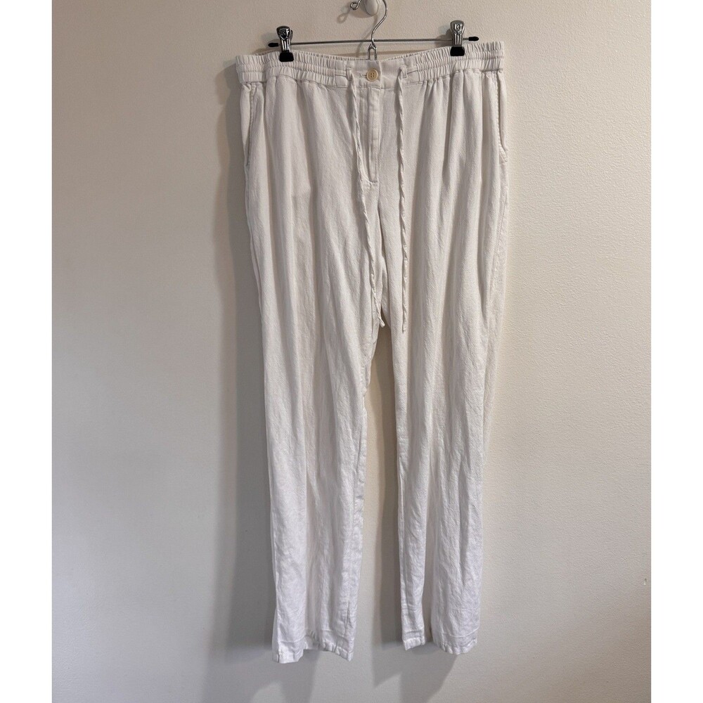Talbots Pants 12W Cotton Linen White Pull On Gauze Beach Lagen Cottage Chic